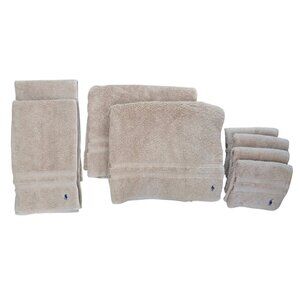 Vintage Ralph Lauren Polo Tan 8 Piece Bath Hand Wash Towel Set 100% Cotton